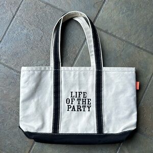 Canvas Boat Tote Embroidered “Life of the Party” Zipper Bag